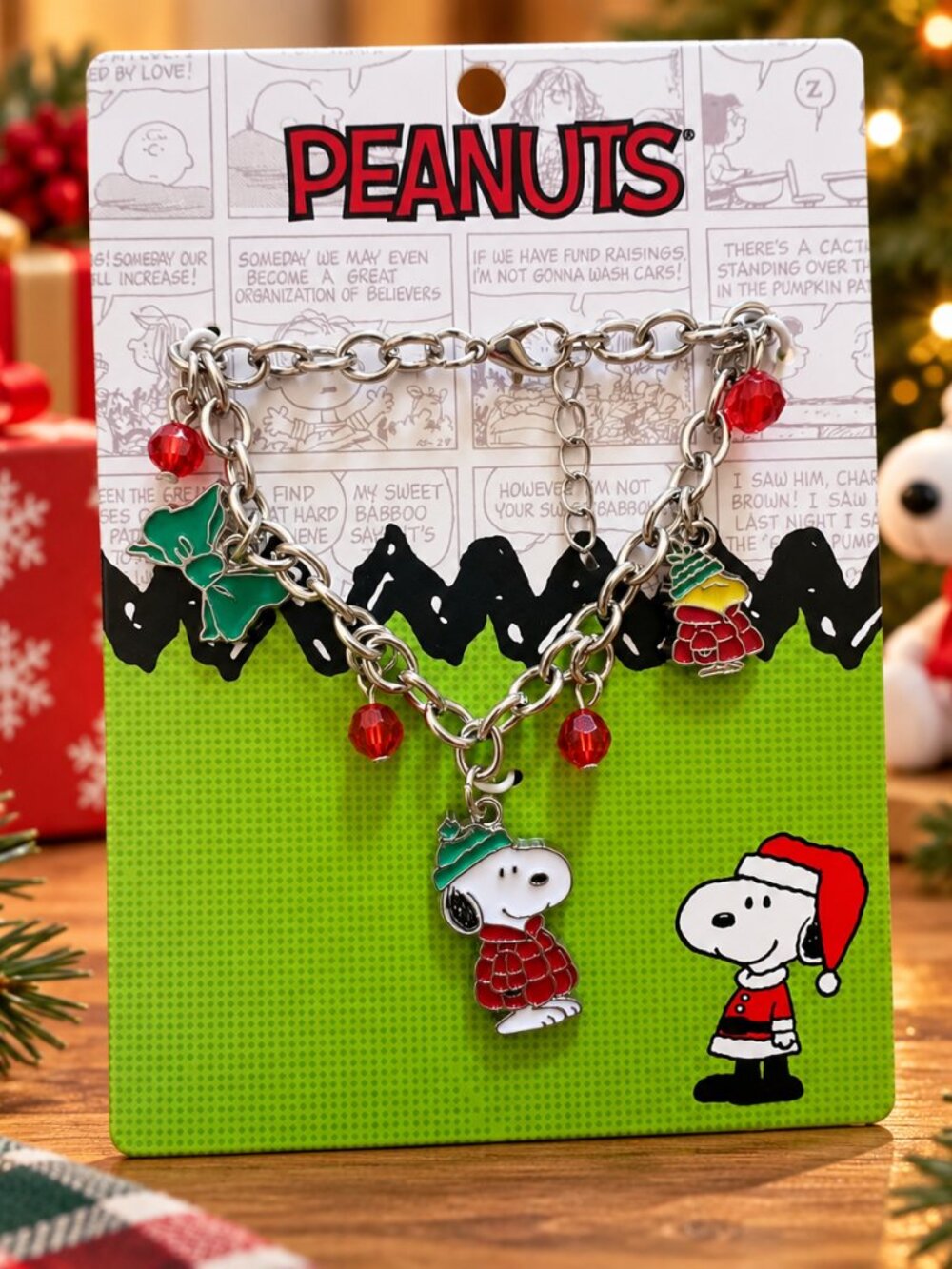 Peanuts Snoopy Woodstock Puffy Jacket Christmas Charm Bracelet New